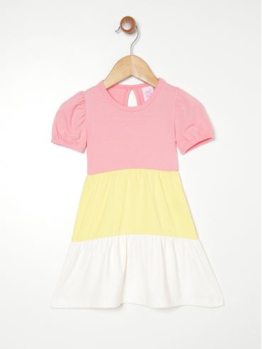 Vestido Infantil Para Menina - CORAL/AMARELO/OFF WHITE