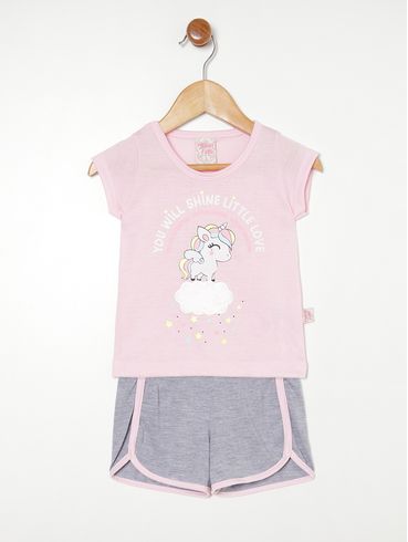 Pijama Curto Infantil Para Menina ROSA/MESCLA