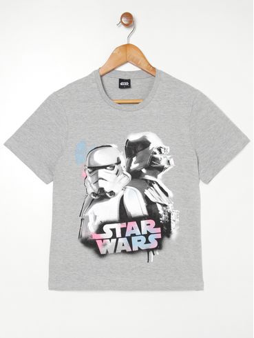 Camiseta Star Wars Juvenil Para Menino Mescla