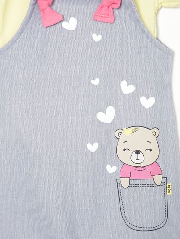 Conjunto com Jardineira Infantil Para Bebê - AMARELO/AZUL