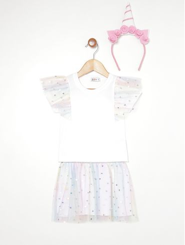 Conjunto com Tiara Kid+ Infantil Para Menina - BRANCO