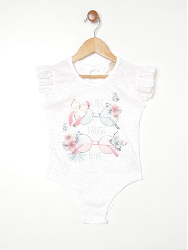 Body Manga Curta Infantil Para Menina - OFF WHITE