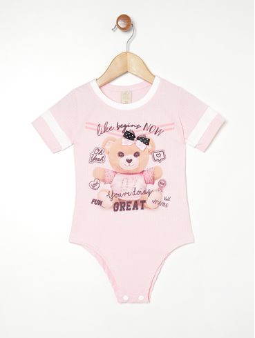 Body Manga Curta Infantil Para Menina - ROSA