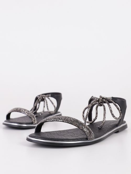 Sandália Rasteira Ramarim Feminina PRETO/PRATA