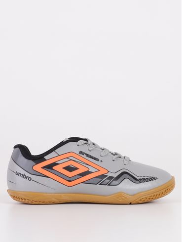 Chuteira Futsal Umbro Infantil Para Menino - CINZA/LARANJA/PRETO