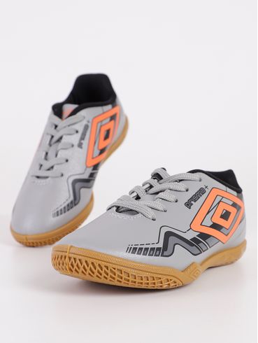 Chuteira Futsal Umbro Infantil Para Menino - CINZA/LARANJA/PRETO