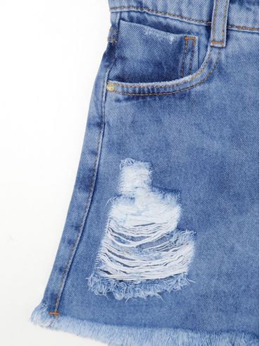 Short Jeans Destroyed Juvenil Para Menina - AZUL