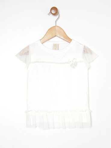 Blusa Manga Curta Infantil Para Menina - OFF WHITE