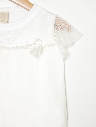 Blusa Manga Curta Infantil Para Menina - OFF WHITE
