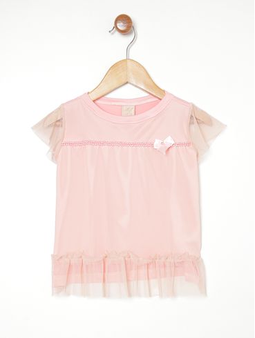 Blusa Manga Curta Infantil Para Menina - ROSA