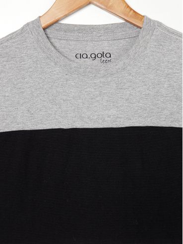 Camiseta Manga Curta Juvenil Para Menino - CINZA/PRETO/OFF WHITE