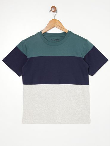 Camiseta Manga Curta Juvenil Para Menino - VERDE/MARINHO/MESCLA