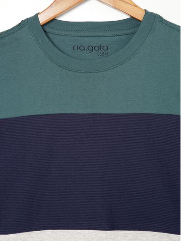 Camiseta Manga Curta Juvenil Para Menino - VERDE/MARINHO/MESCLA