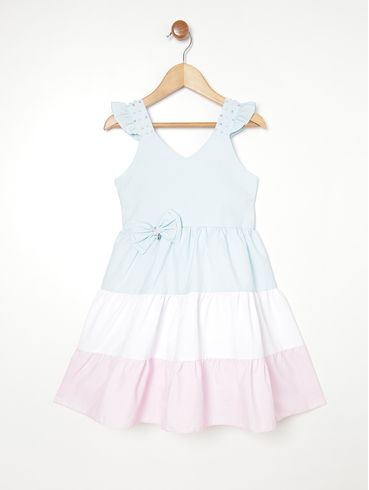 Vestido Infantil Para Menina - AZUL/BRANCO/ROSA