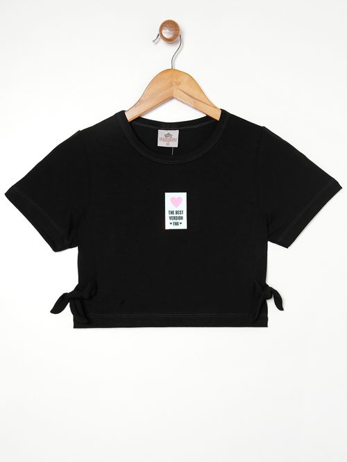 Blusa Manga Curta Juvenil Para Menina - PRETO