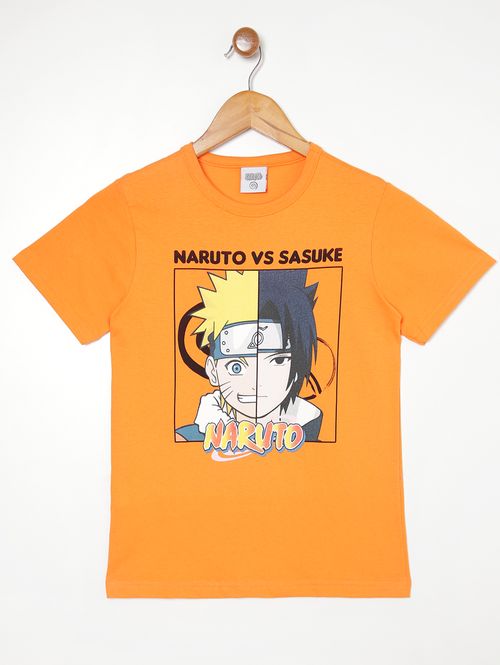 Camiseta Manga Curta Naruto Infantil Para Menino - LARANJA