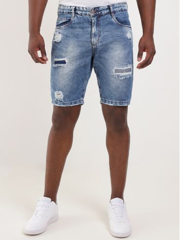 Bermuda Jeans Destroyed Masculina AZUL