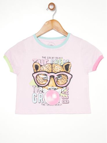Blusa Manga Curta Juvenil Para Menina - ROSA