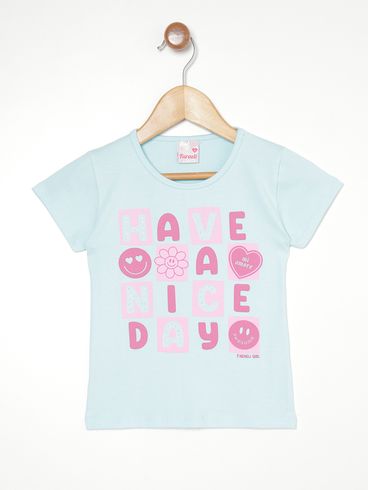 Blusa Manga Curta Infantil Para Menina - AZUL