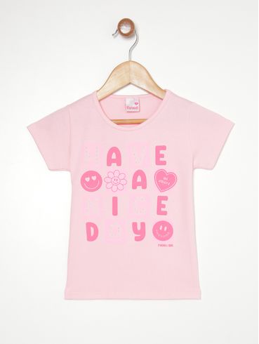 Blusa Manga Curta Infantil Para Menina - ROSA