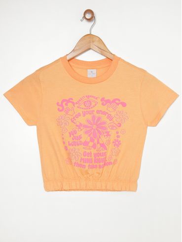 Blusa Manga Curta Juvenil Para Menina - LARANJA