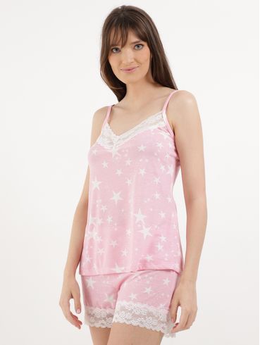 Short Doll Estampado com Renda Feminino ROSA