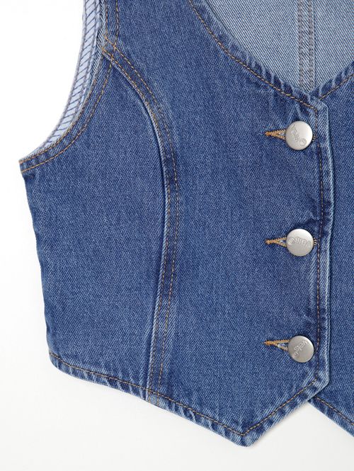 Colete Jeans Cropped Vels Juvenil Para Menina - AZUL
