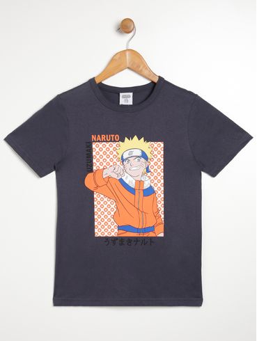 Camiseta Manga Curta Naruto Infantil Para Menino - CINZA