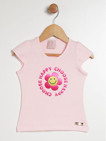 Blusa Manga Curta Infantil Para Menina - ROSA CLARO
