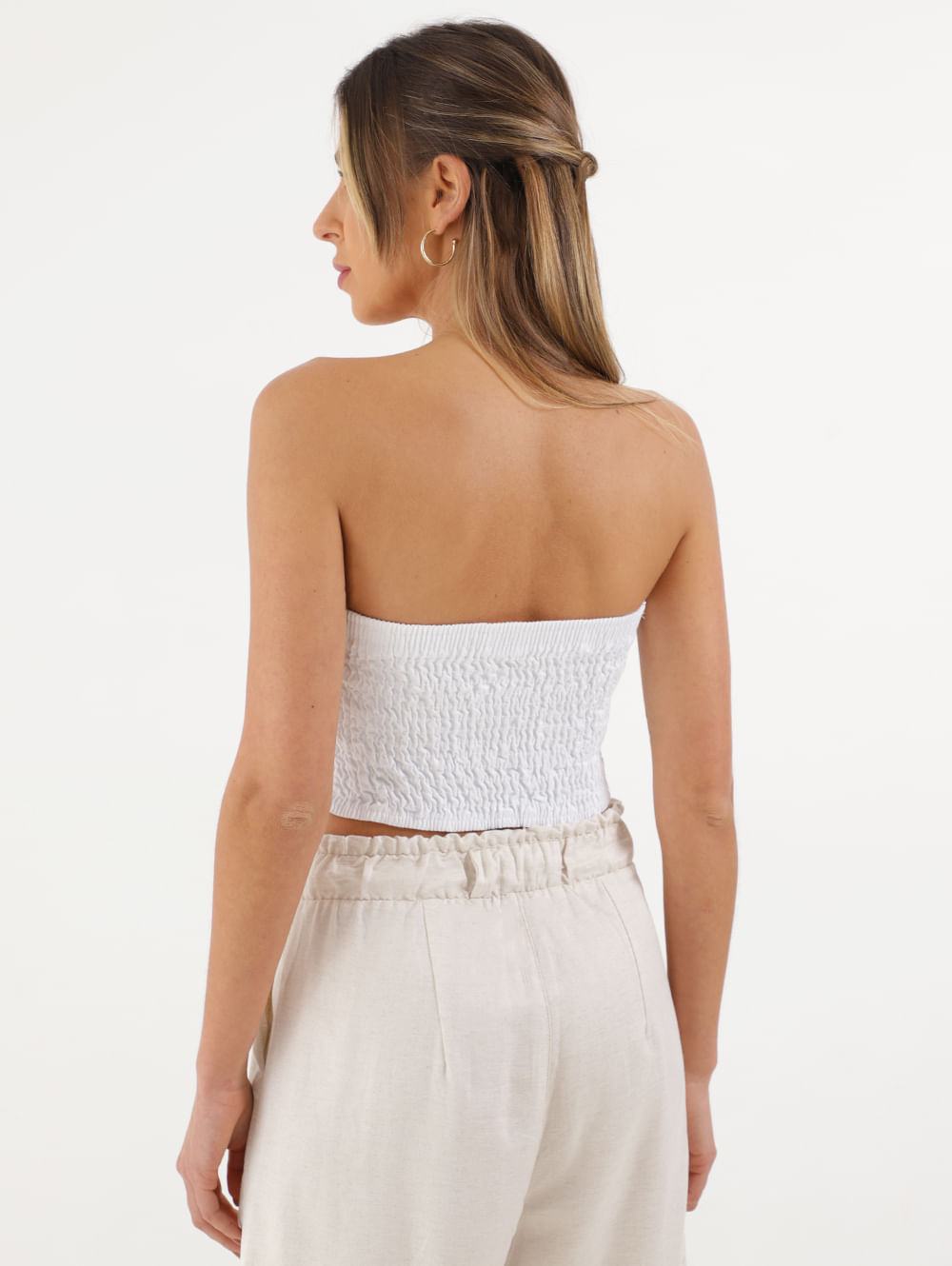 Top Cropped em Microfibra Tomara Que Caia Branco 9001