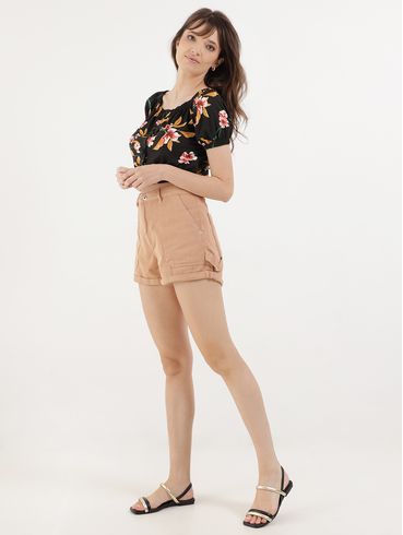 Blusa Cropped Ciganinha Feminina PRETO