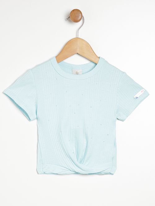 Blusa Manga Curta Canelada Infantil Para Menina AZUL