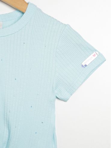 Blusa Manga Curta Canelada Infantil Para Menina AZUL
