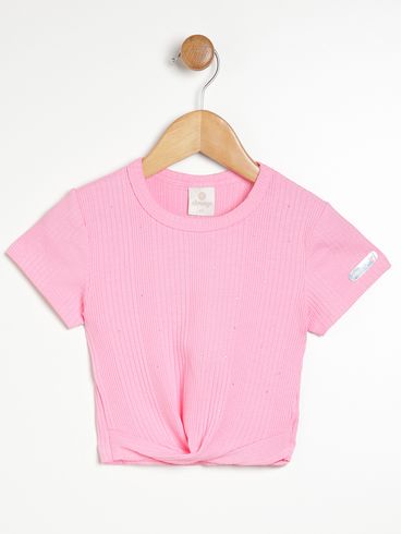 Blusa Manga Curta Canelada Infantil Para Menina ROSA