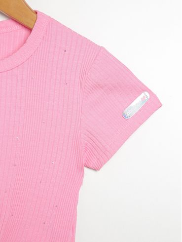 Blusa Manga Curta Canelada Infantil Para Menina ROSA