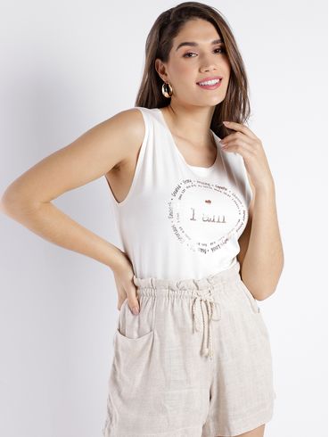 Blusa Regata com Amarração Feminina OFF WHITE