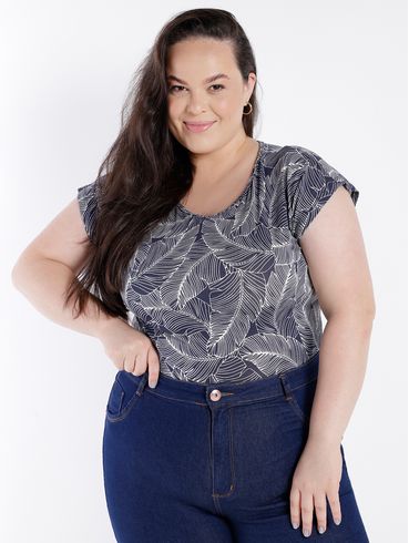 Blusa Manga Curta Plus Size Feminina AZUL/MARINHO