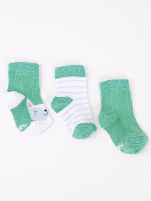 Kit com 03 Meias Infantil para Bebê - VERDE/BRANCO