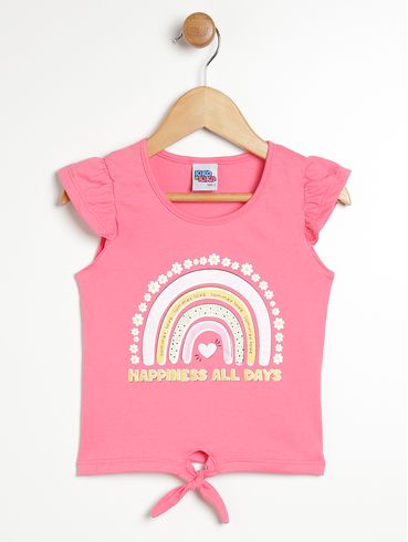 Blusa Manga Curta Infantil Para Menina - PINK