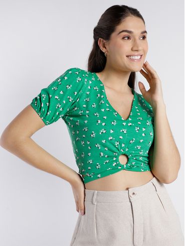 Blusa Cropped Manga Curta Feminina VERDE