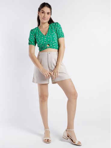 Blusa Cropped Manga Curta Feminina VERDE