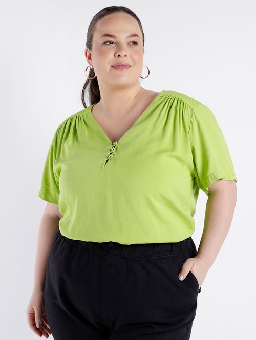 Blusa Manga Curta Plus Size Feminina VERDE