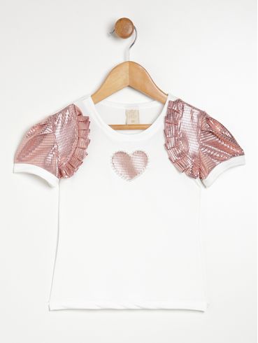 Blusa Manga Curta Infantil Para Menina - OFF WHITE