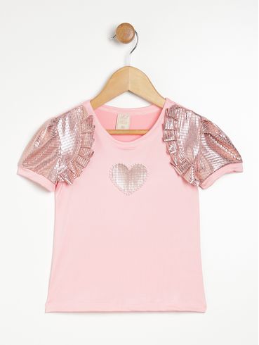 Blusa Manga Curta Infantil Para Menina - ROSA