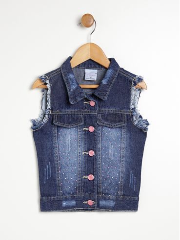 Colete Jeans Infantil Para Menina - AZUL