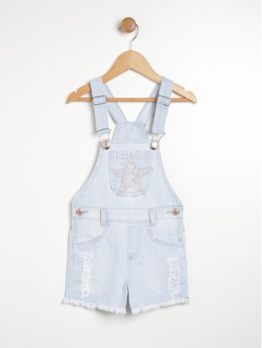 Macaquinho Jardineira Jeans Infantil Para Menina AZUL