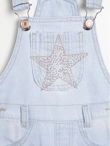 Macaquinho Jardineira Jeans Infantil Para Menina AZUL