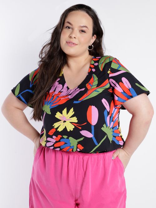 Blusa Manga Curta Autentique Plus Size Feminina PRETO