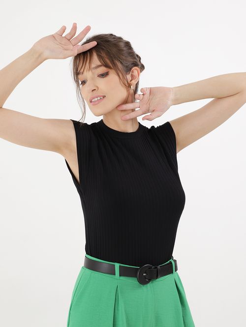 Blusa Regata Canelada Autentique Feminina PRETO