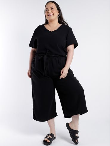 Calça Pantacourt Plus Size Feminina PRETO
